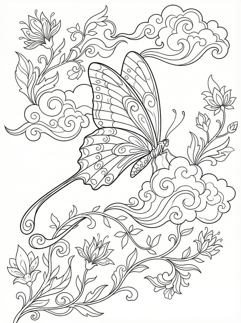 Swallowtail Butterfly Flying Amidst Clouds