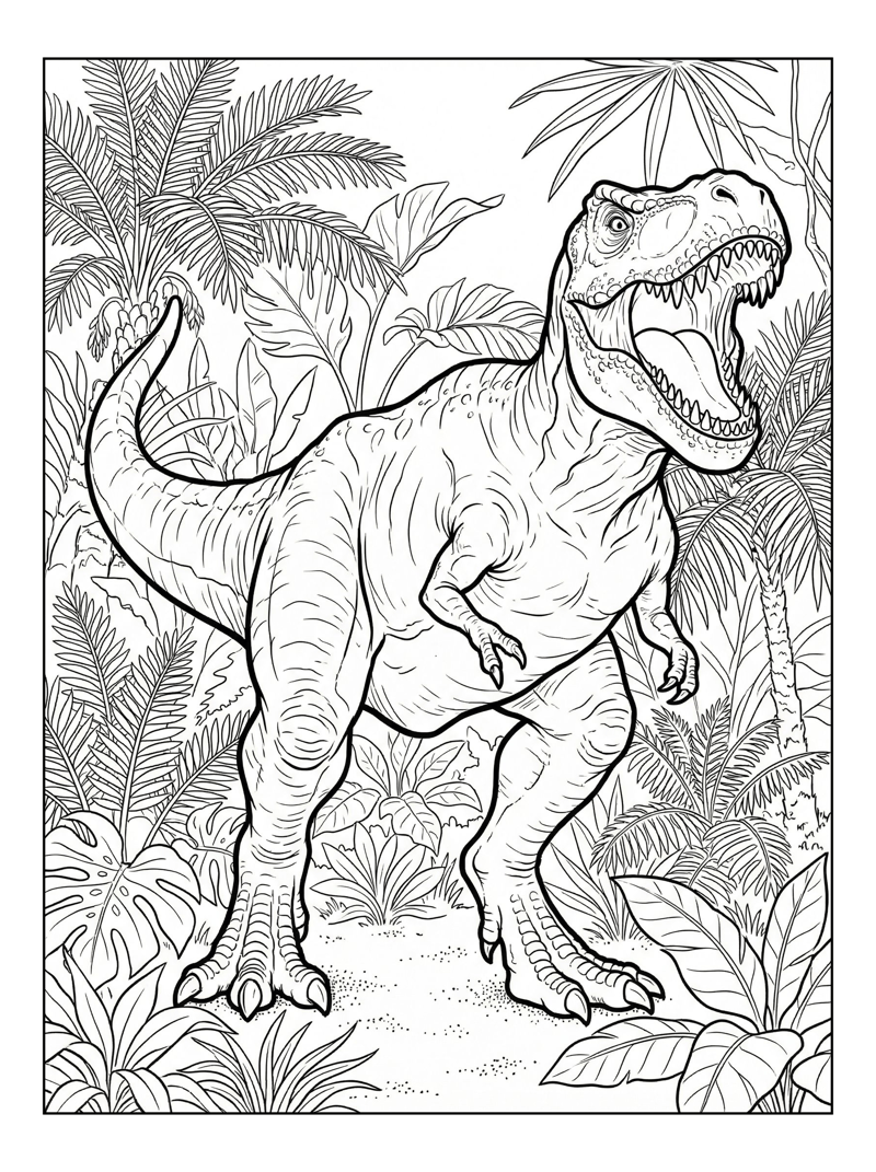 Tyrannosaurus Rex Roaring In Jungle
