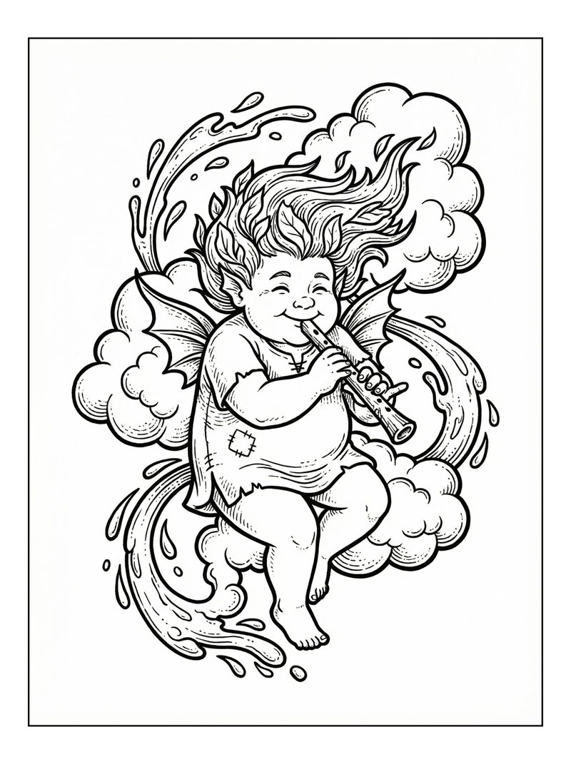 Water Sprite Plays Flute Clouds Water