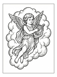 Cupid Playing Lyre In Clouds