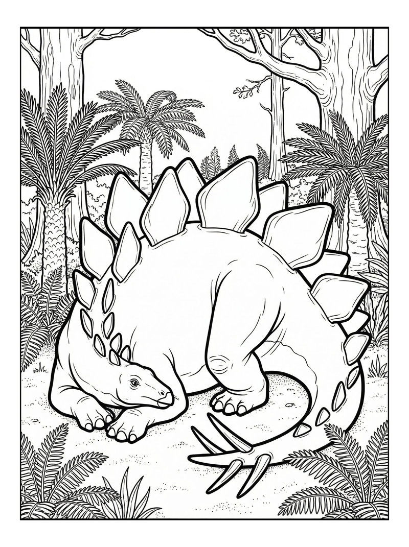Stegosaurus Resting In Prehistoric Forest
