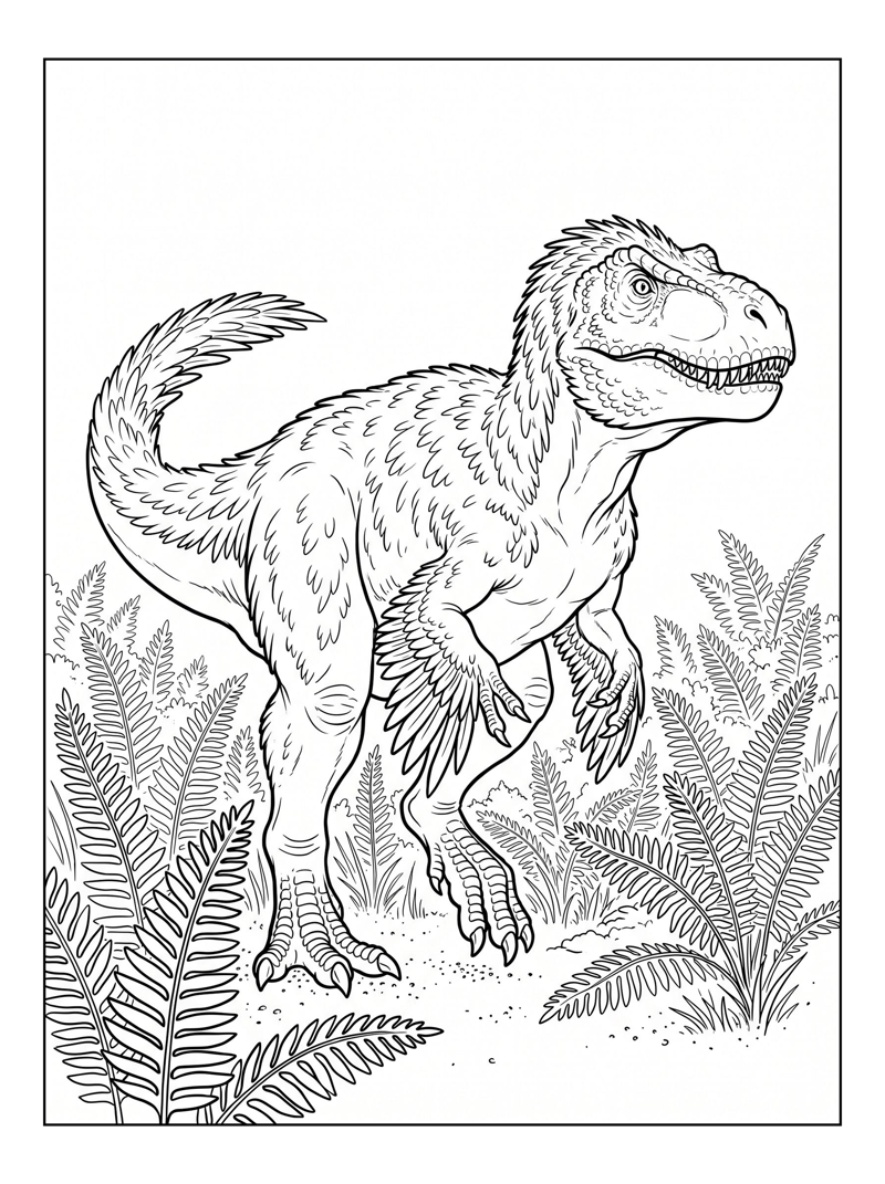 Feathered Tyrannosaurus Walking In Ferns