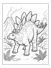 Hatchling Stegosaurus Standing Volcanic Landscape