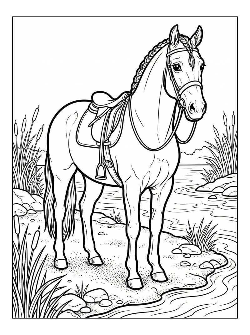 Show Horse Standing By Riverbank