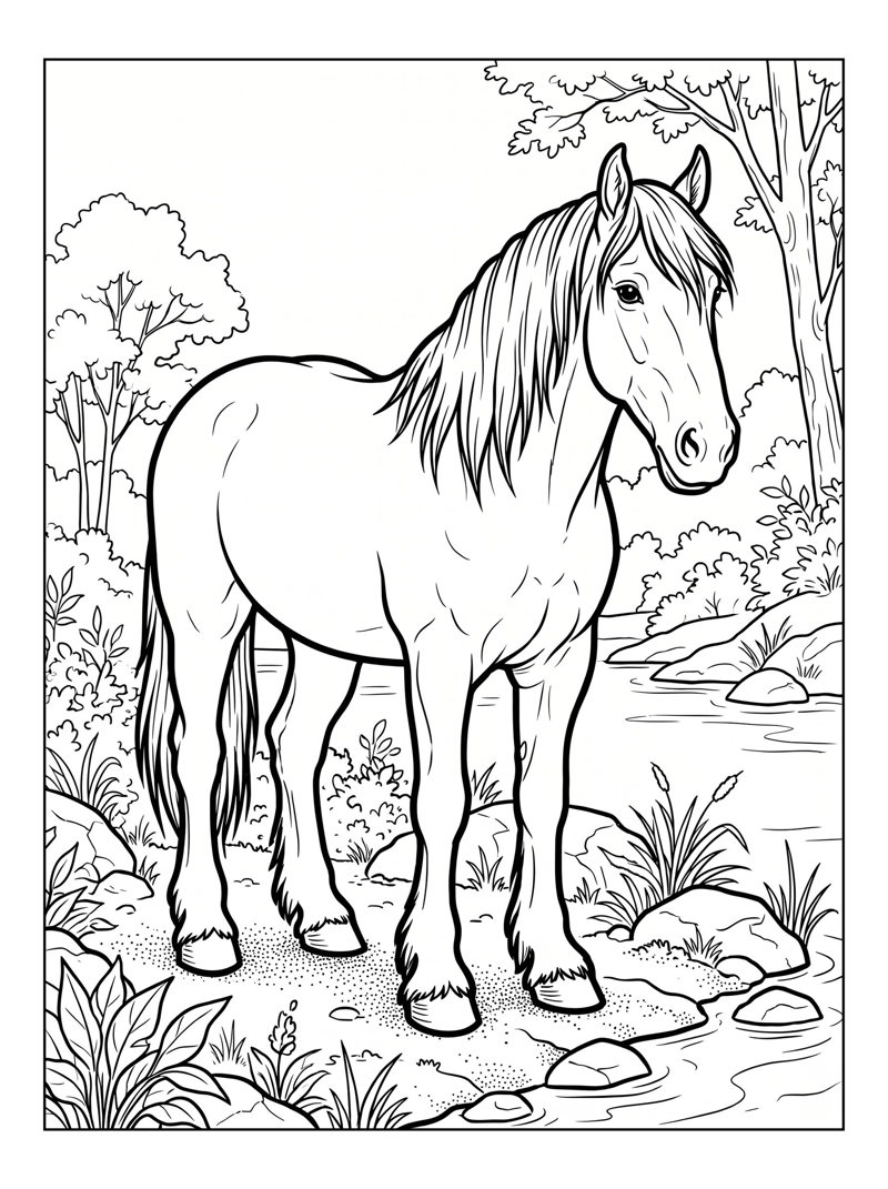 Shire Horse Standing By Riverbank