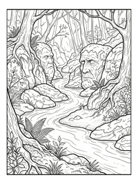 Stone Faces Watch Over Forest Brook