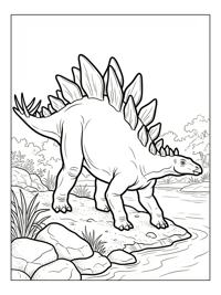 Stegosaurus Wandering River Bank
