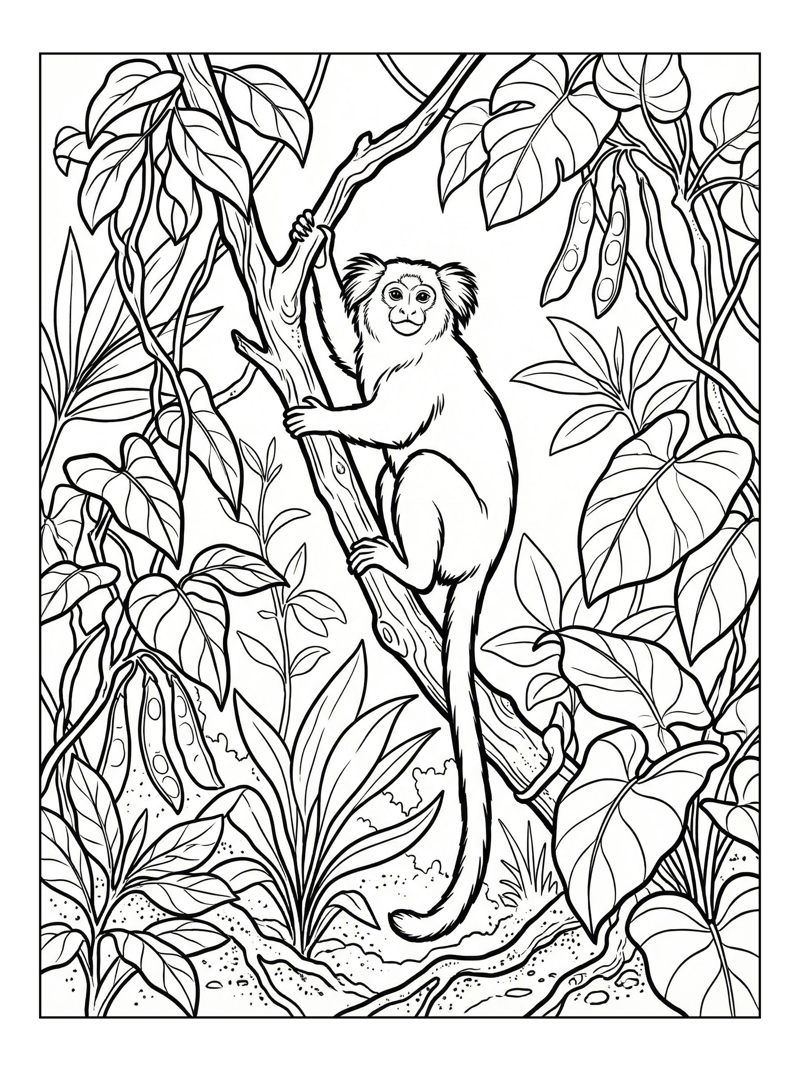 Marmoset Monkey Hanging Rainforest Branch