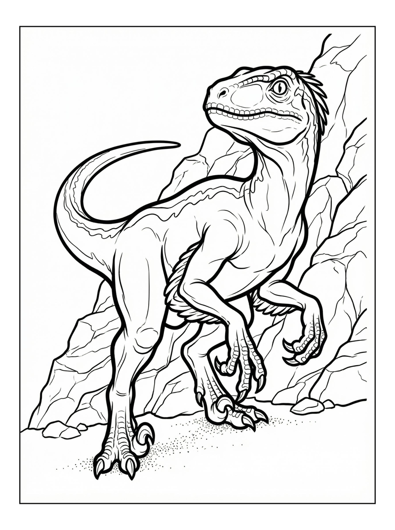 Velociraptor Exploring Rocky Outcrop
