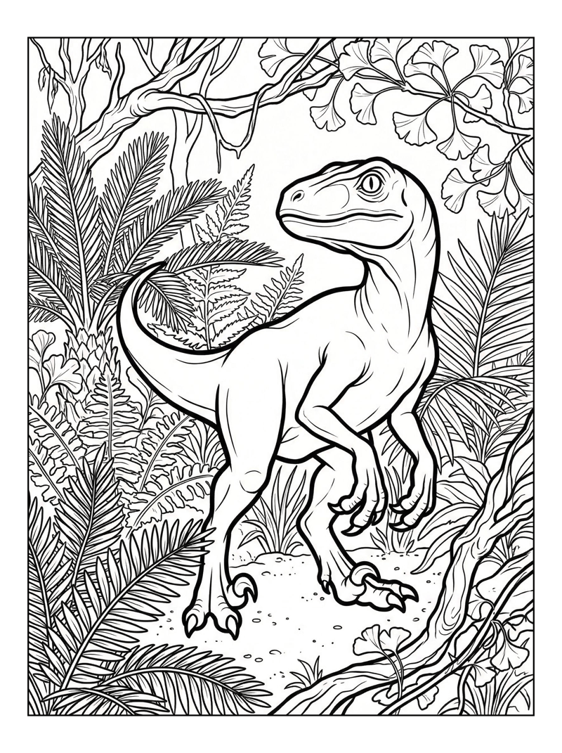 Baby Velociraptor Exploring Prehistoric Jungle