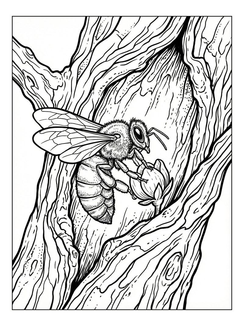 Bee Lands On Flower Bud Tree