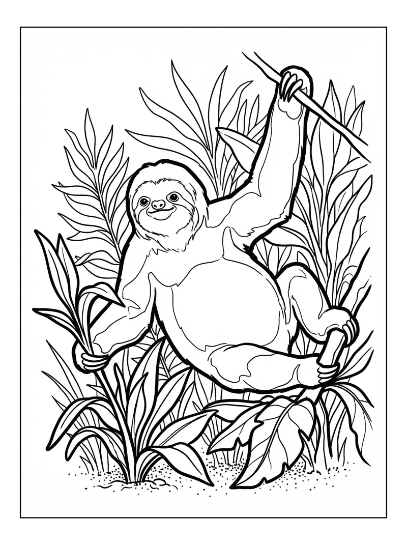 Brown-throated Sloth Climbing Tropical Foliage