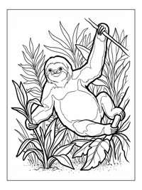 Brown-throated Sloth Climbing Tropical Foliage