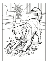 Golden Retriever Digging In Living Room