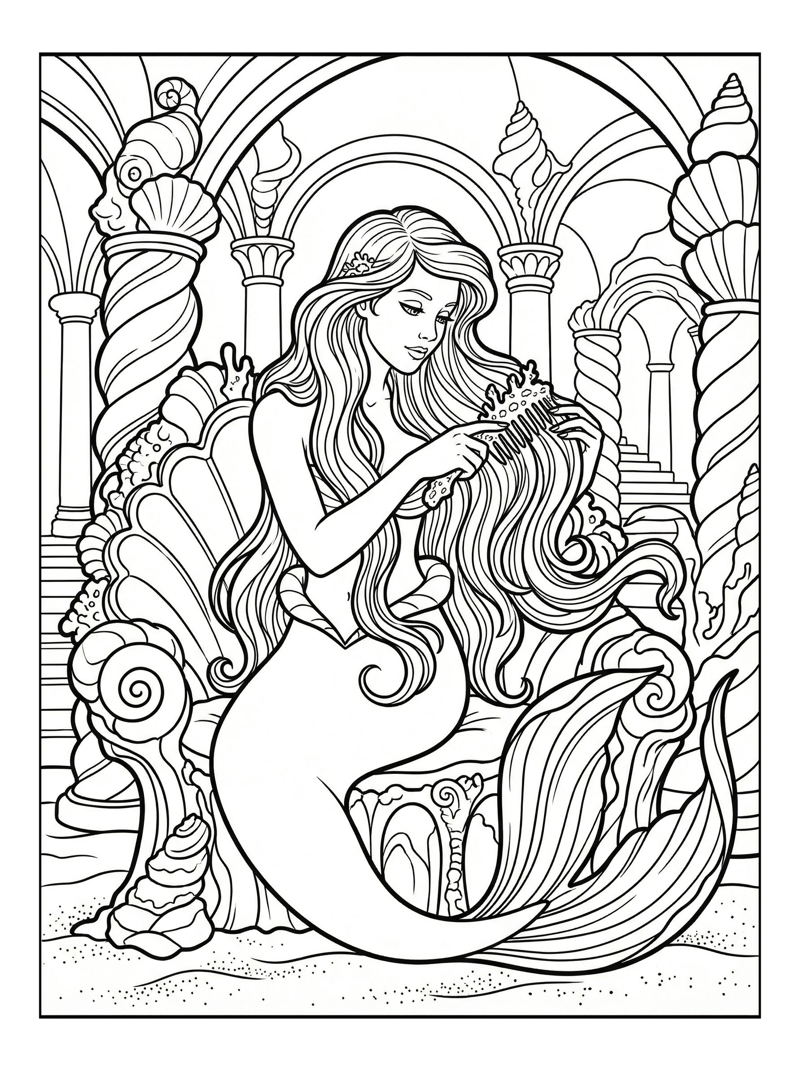 Little Mermaid Brushing Hair Underwater Palace