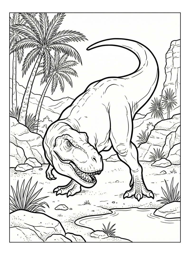 Tyrannosaurus Guarding Desert Oasis