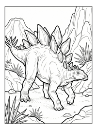Stegosaurus Walking Volcanic Landscape