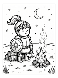 Knight Standing By Campfire Under Moon