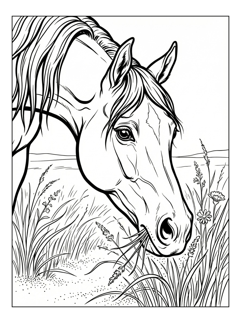 Arabian Horse Nuzzling Prairie Grass