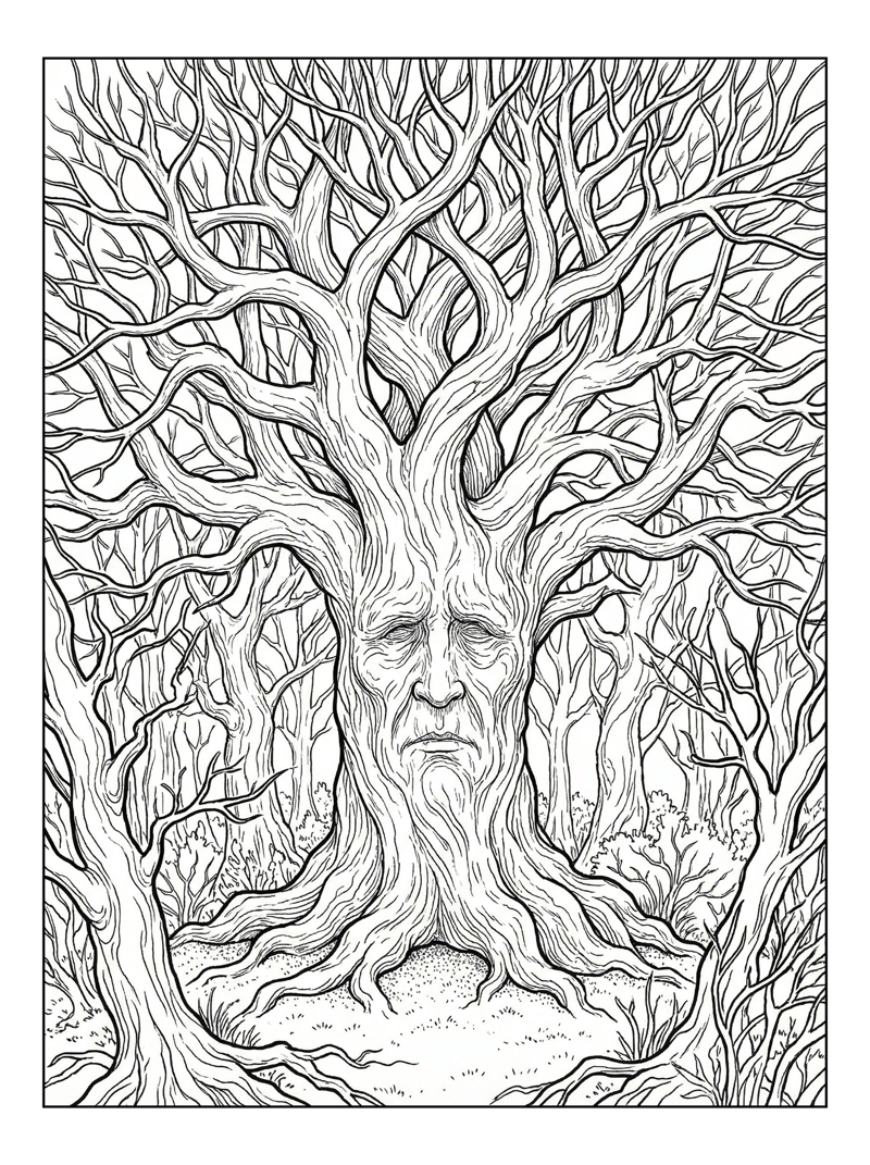 Ancient Sentinel Tree Face Deep Woods