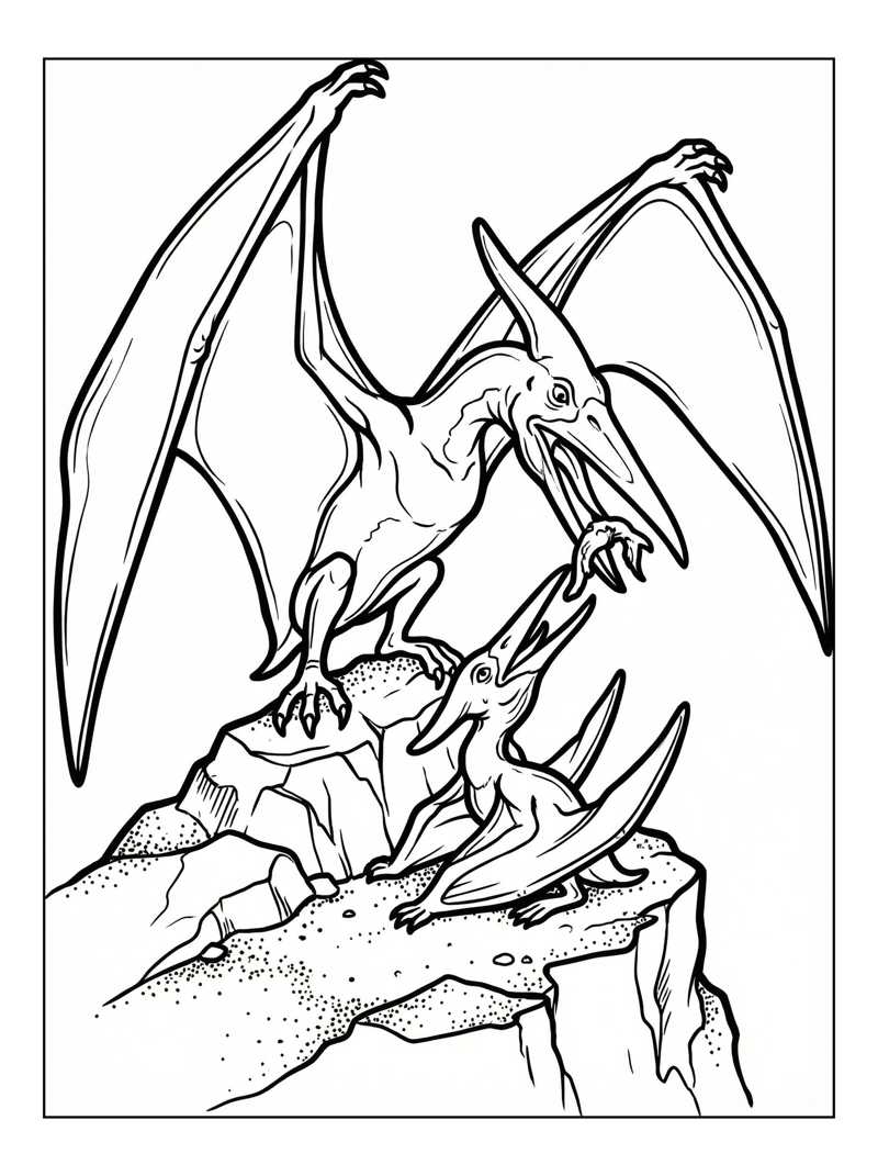 Pterodactyl Feeding Baby Rocky Outcrop