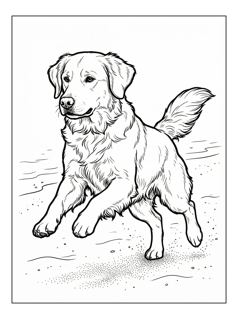 Golden Retriever Jumping On Sandy Beach