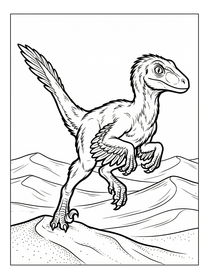 Baby Velociraptor Leaping Sandy Dunes