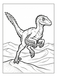 Baby Velociraptor Leaping Sandy Dunes