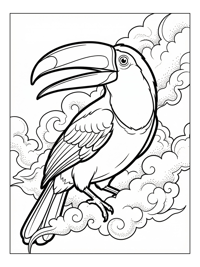 Toucan Soaring In Stylized Clouds