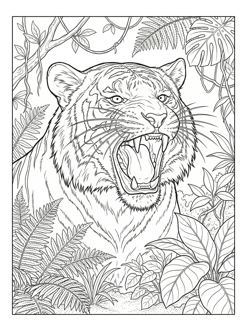 Siberian Tiger Roaring In Rainforest