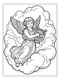 Smiling Cupid Playing Lyre In Clouds