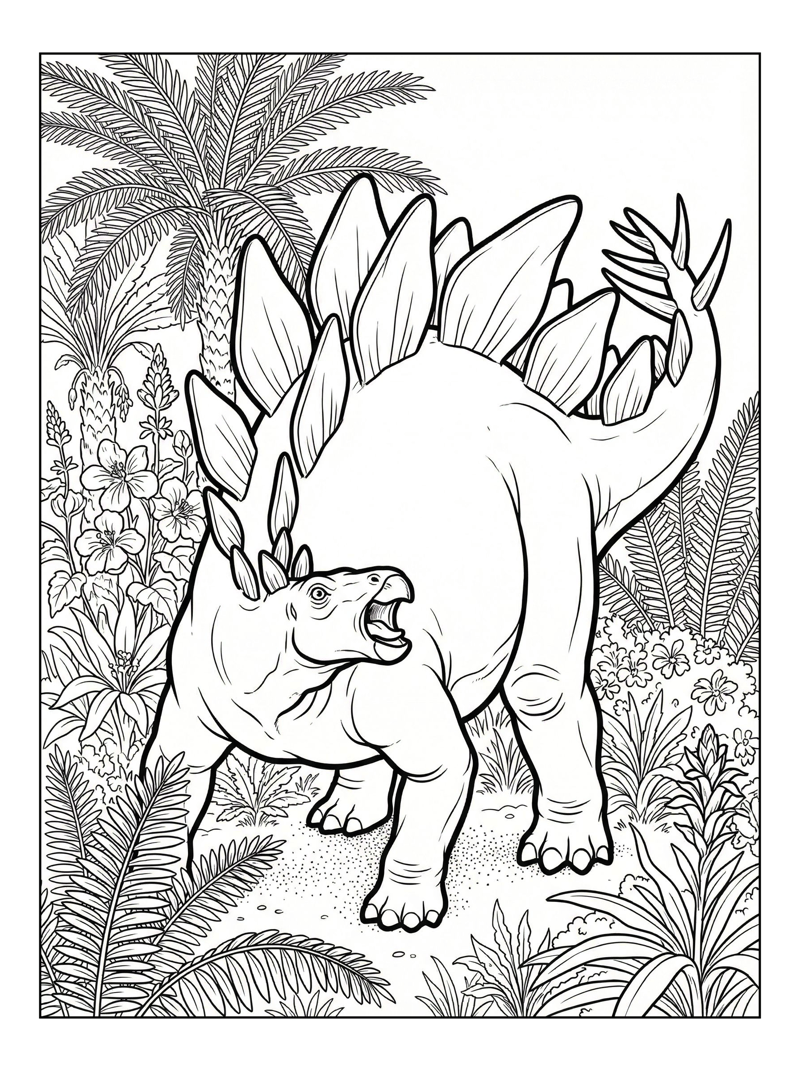 Father Stegosaurus Roaring In Meadow