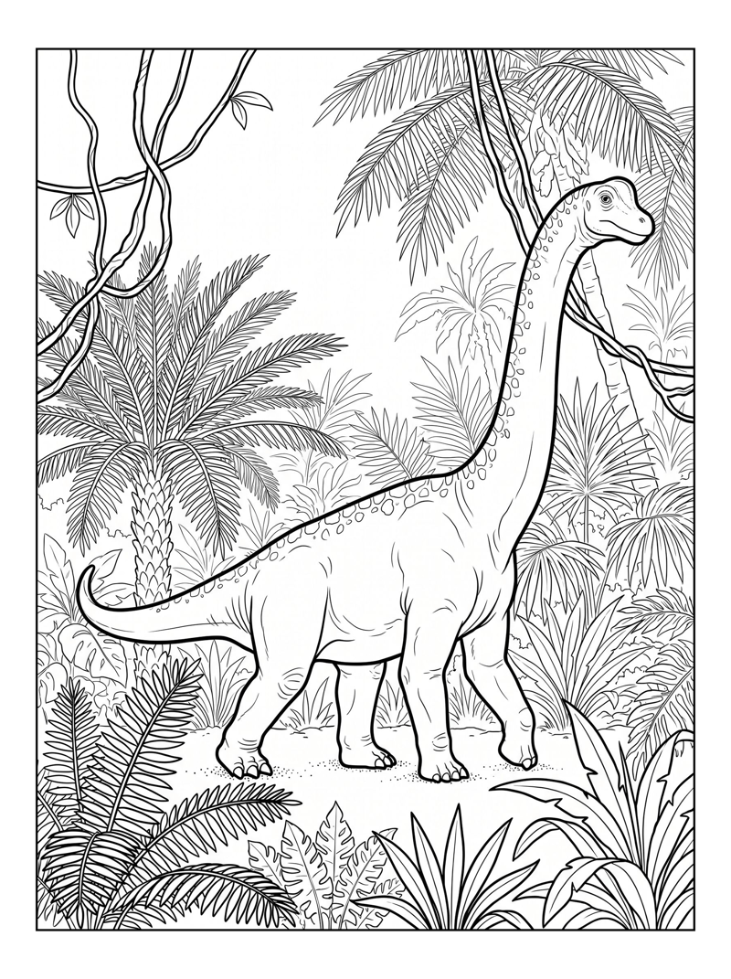 Juvenile Brachiosaurus Walking Tropical Jungle