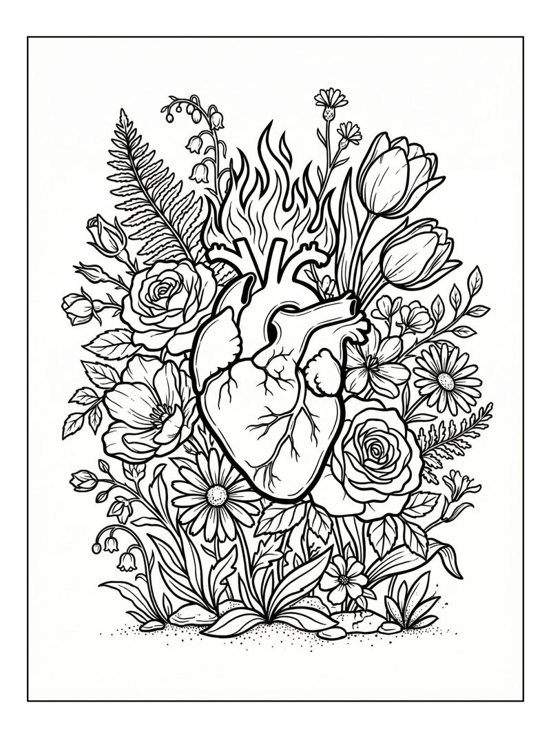 Flaming Heart In Flower Garden