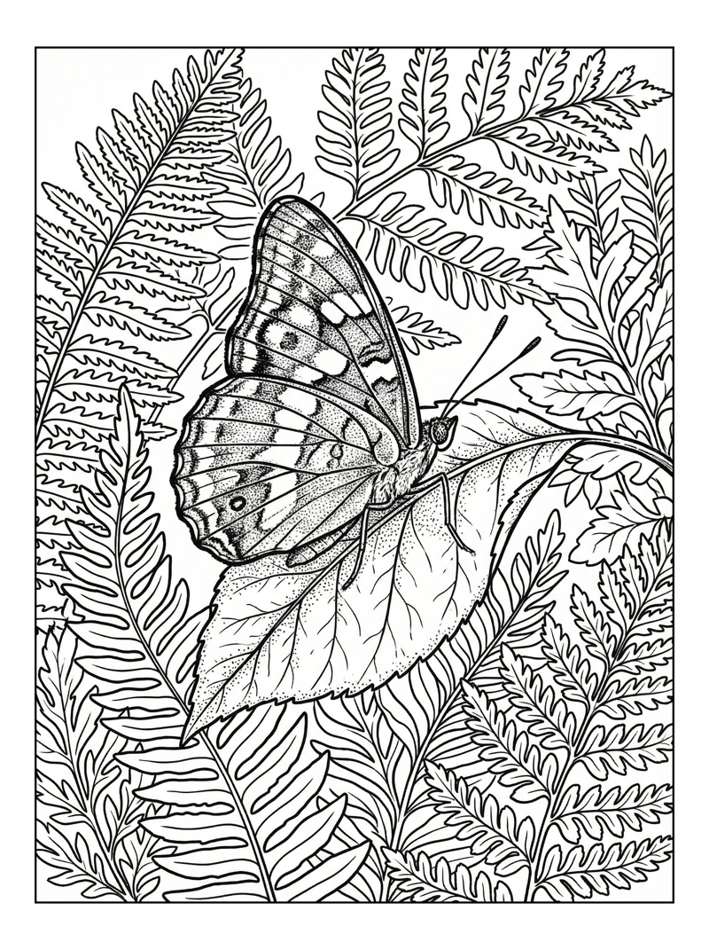 California Sister Butterfly on Leaf Ferns