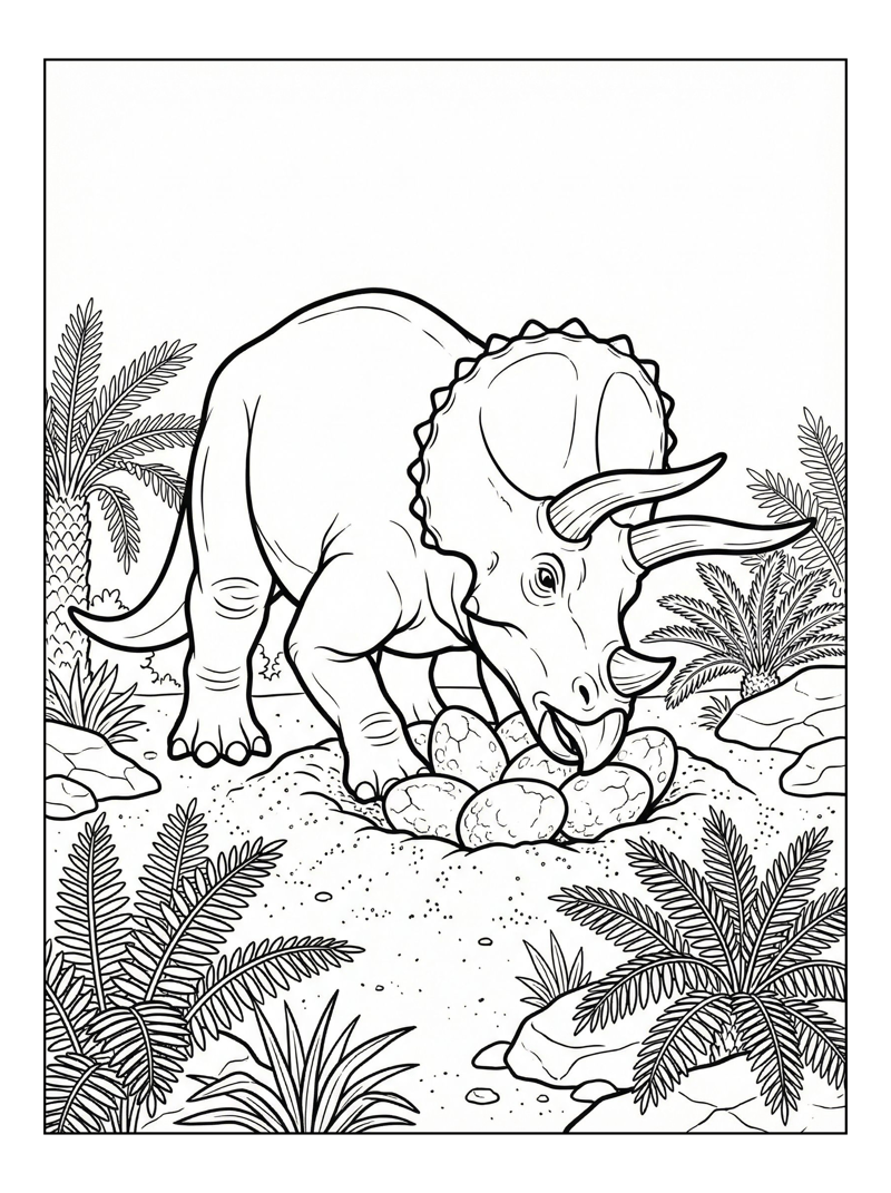 Triceratops Nuzzling Nesting Ground Eggs