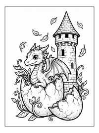Baby Dragon Hatching Near Castle Turret