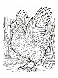 Frizzle Chicken Stretching Wings In Barnyard
