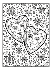 Geometric Crystal Hearts With Stars