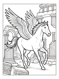 Winged Stallion Trotting Among Greek Ruins