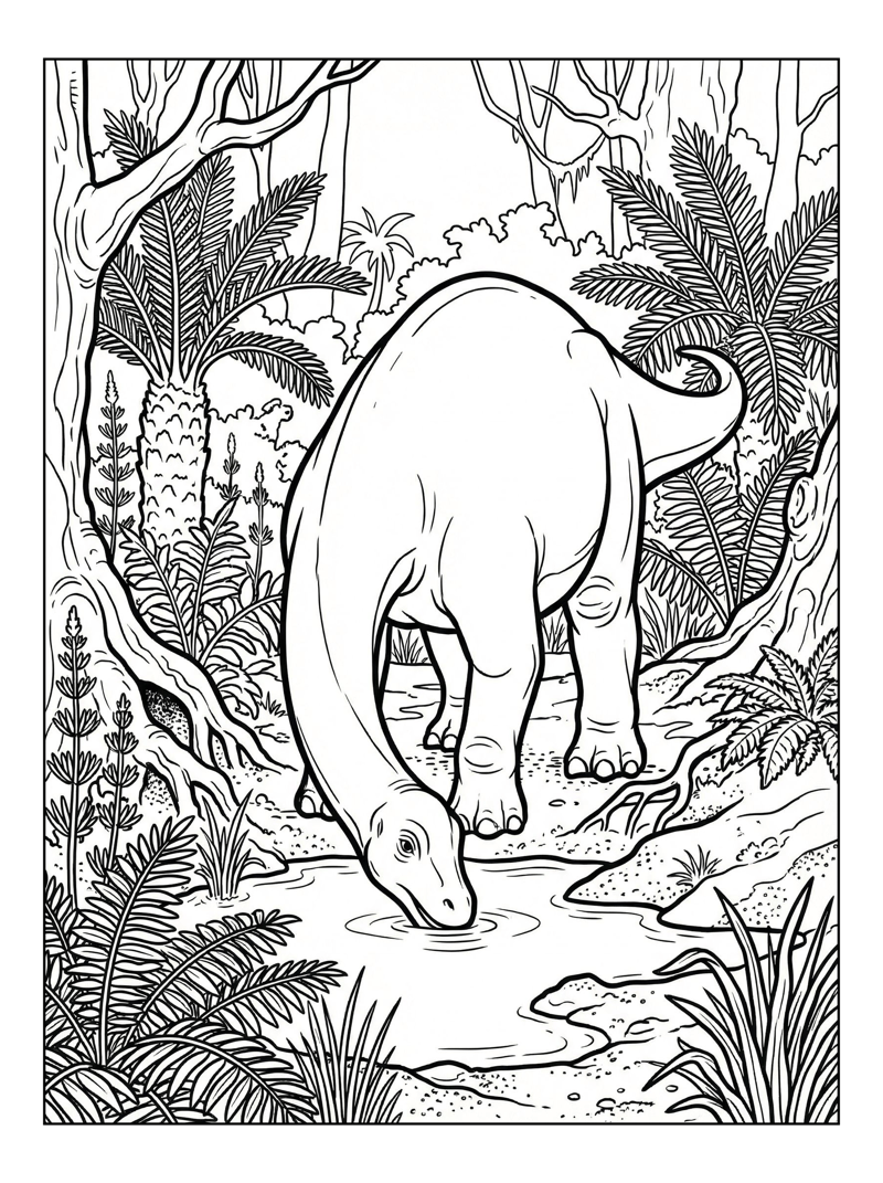 Juvenile Brachiosaurus Drinking Prehistoric Swamp