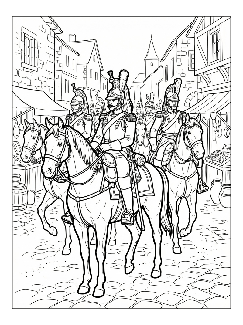 Heavy Cavalry Patrolling Village Square