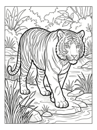 White Tiger Walking By Riverbank