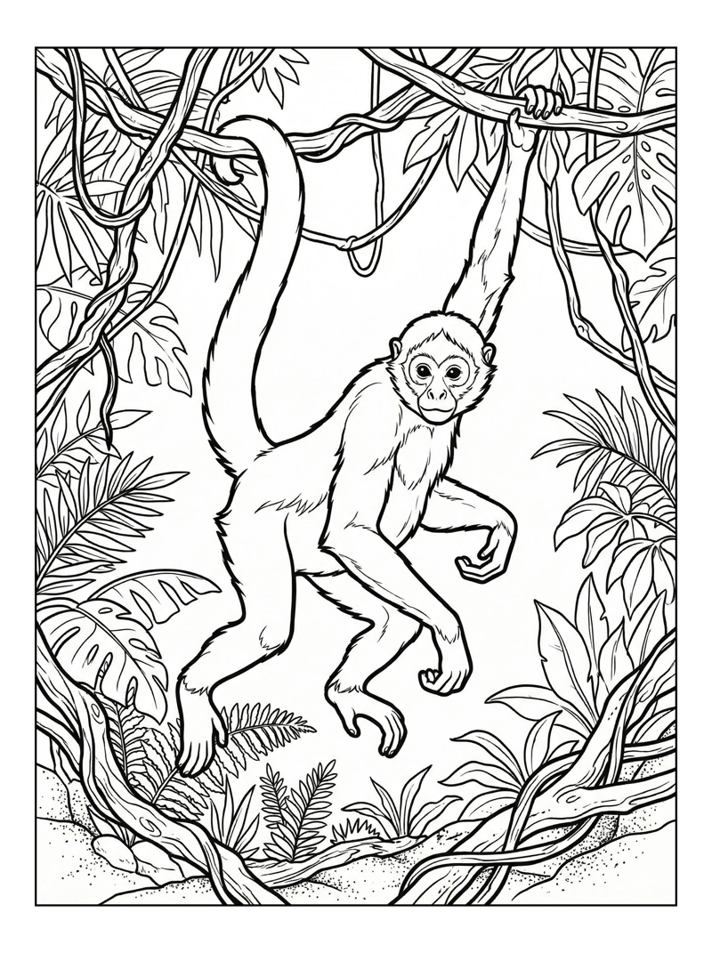 Spider Monkey Hanging In Jungle Canopy