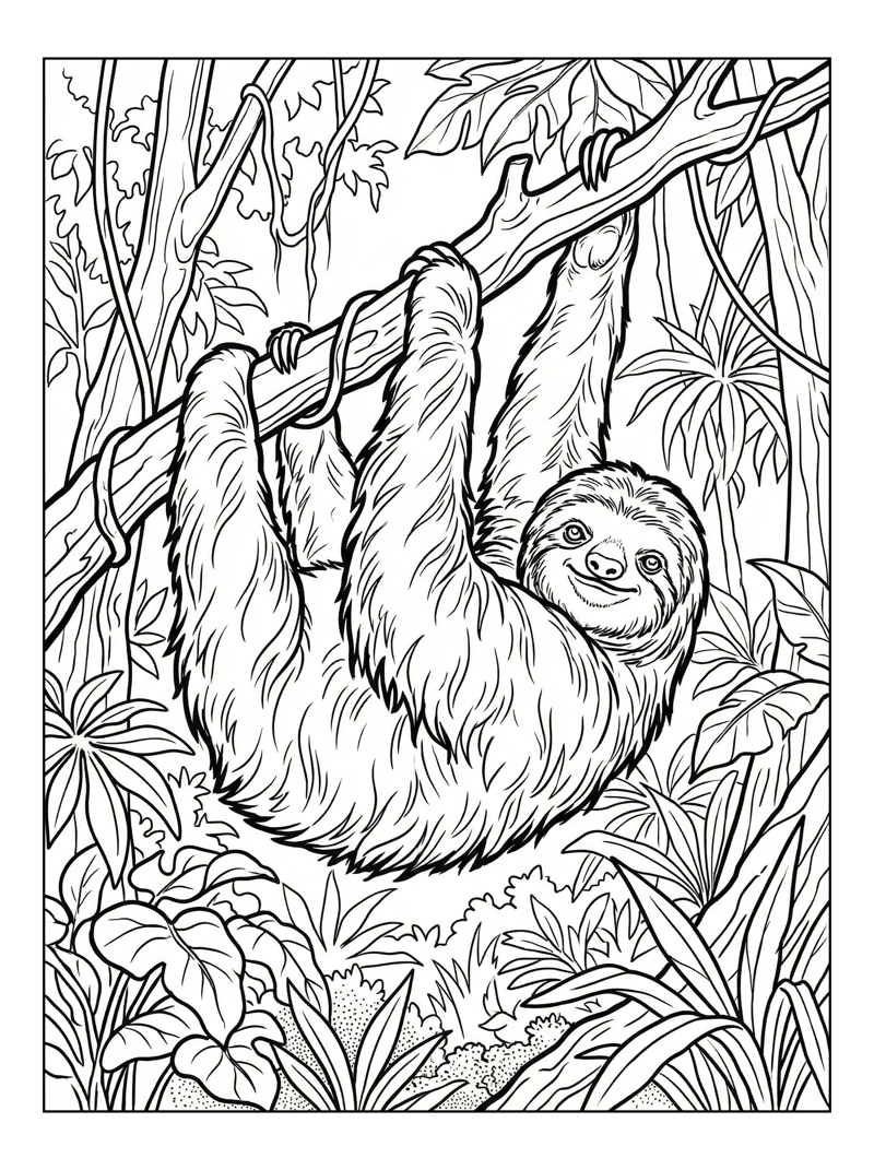 Two Toed Sloth Hanging In Jungle Trees