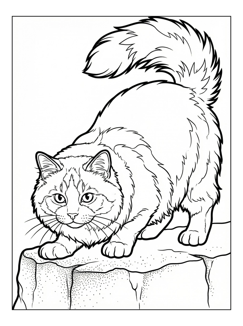 Ragdoll Cat Crouching On Stone Ledge