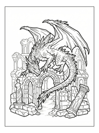 Ice Dragon Perching Among Ancient Ruins