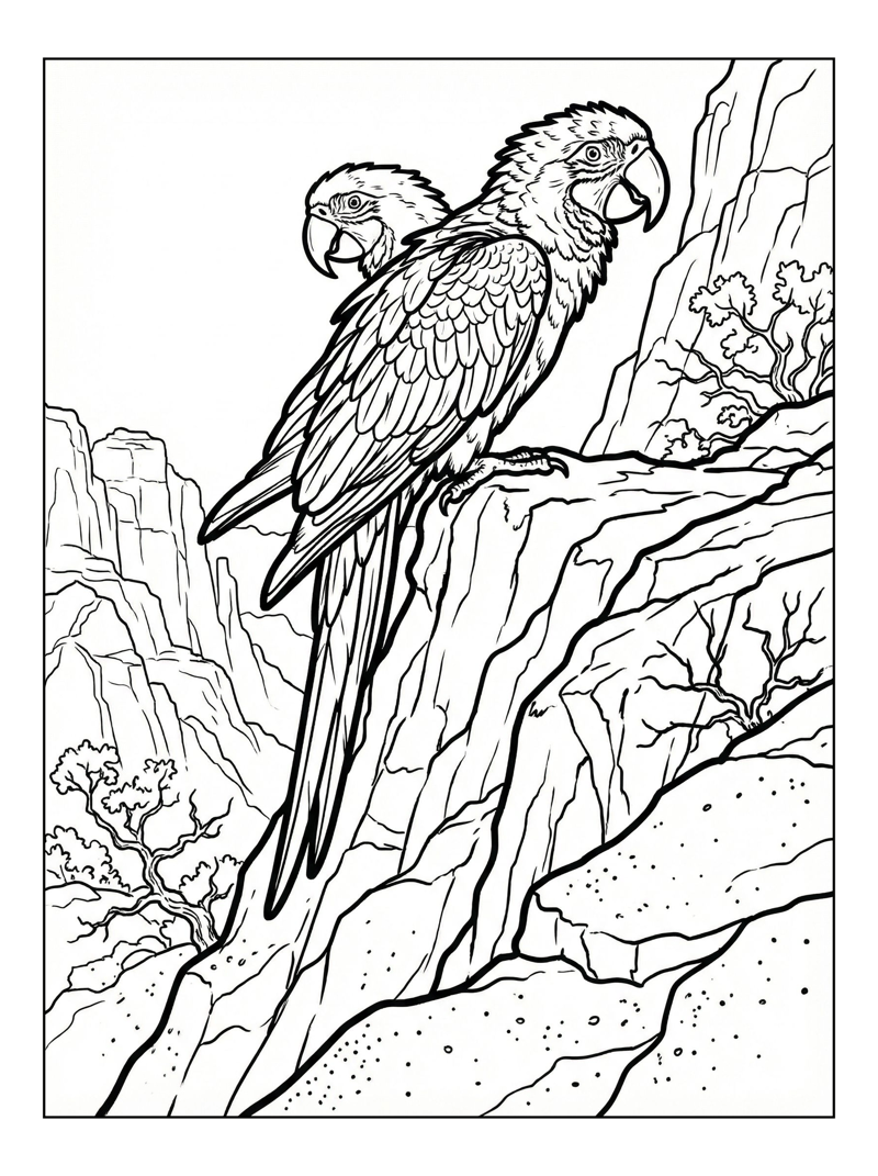 Parrot Perching On Mountain Cliff