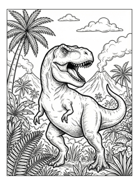 T-Rex Roaring In Jungle Volcano