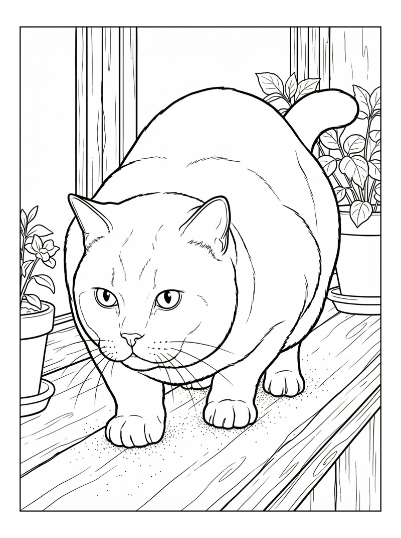 British Shorthair Cat Stalking On Window Sill